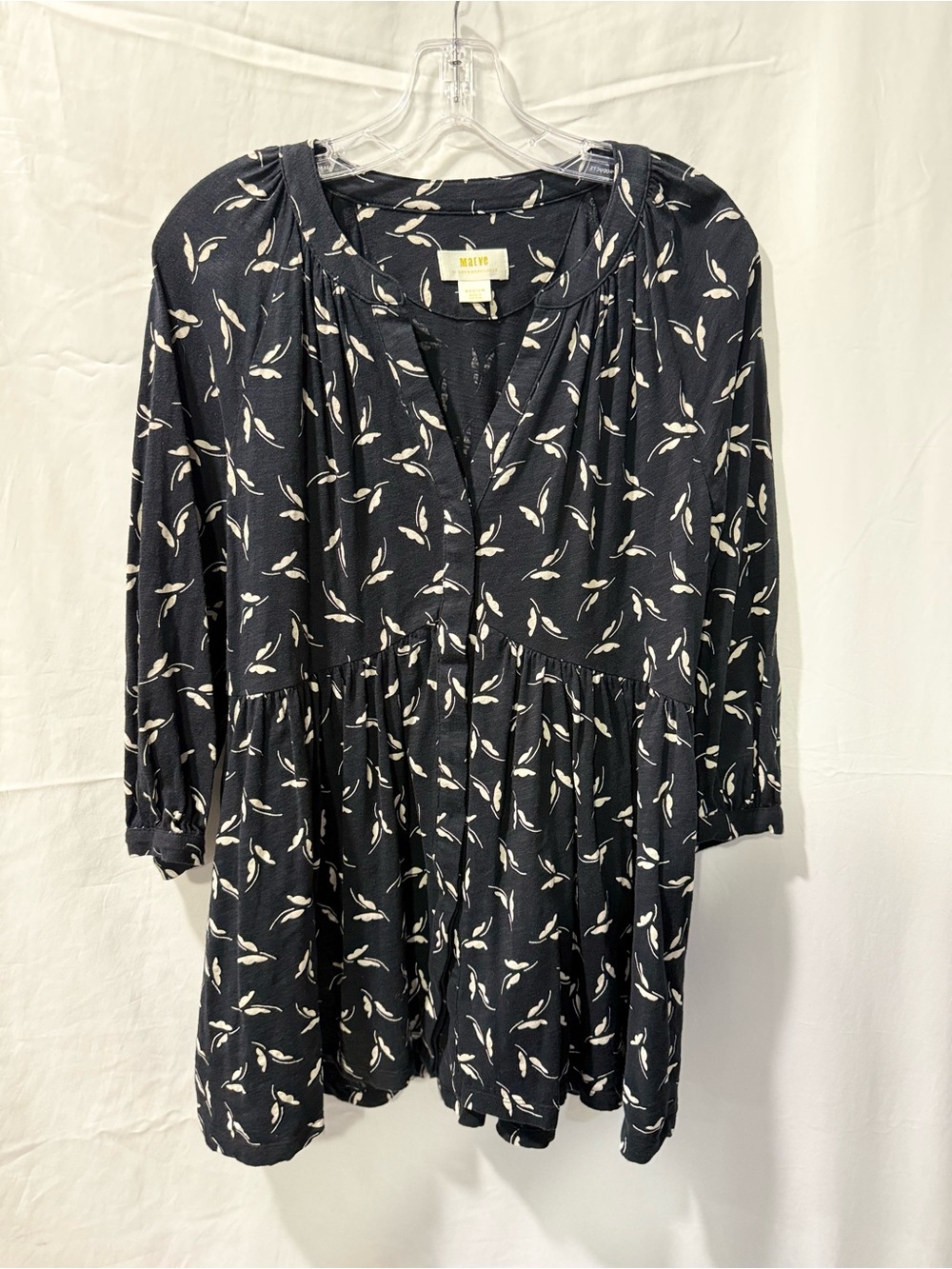 Anthropologie Black and Cream Floral Peasant Blouse